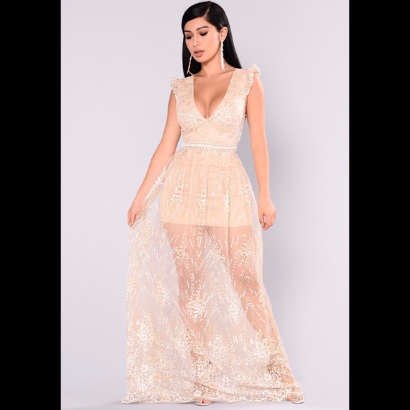 Fashion Nova Dresses & Skirts - NWT Wonderland Glitter Dress - Nude SIZE SMALL